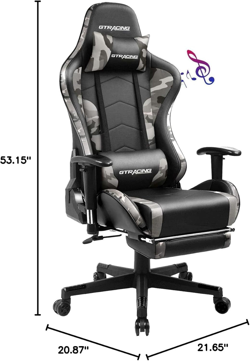 Gaming Chair With Bluetooth Speakers And Footrest Blue