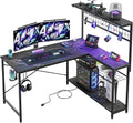 51 Inch L Shaped Gaming Desk With LED Lights 4 Tier Shelves