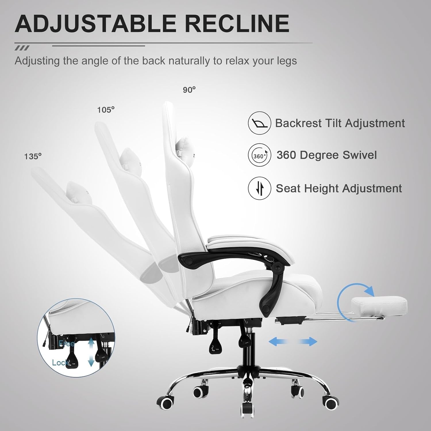 Ergonomic Gaming Chair With Footrest And Lumbar Support