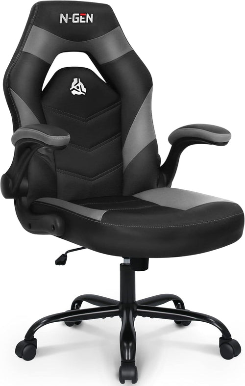 N-GEN Ergonomic Gaming Chair With Lumbar Support Gray PU Leather
