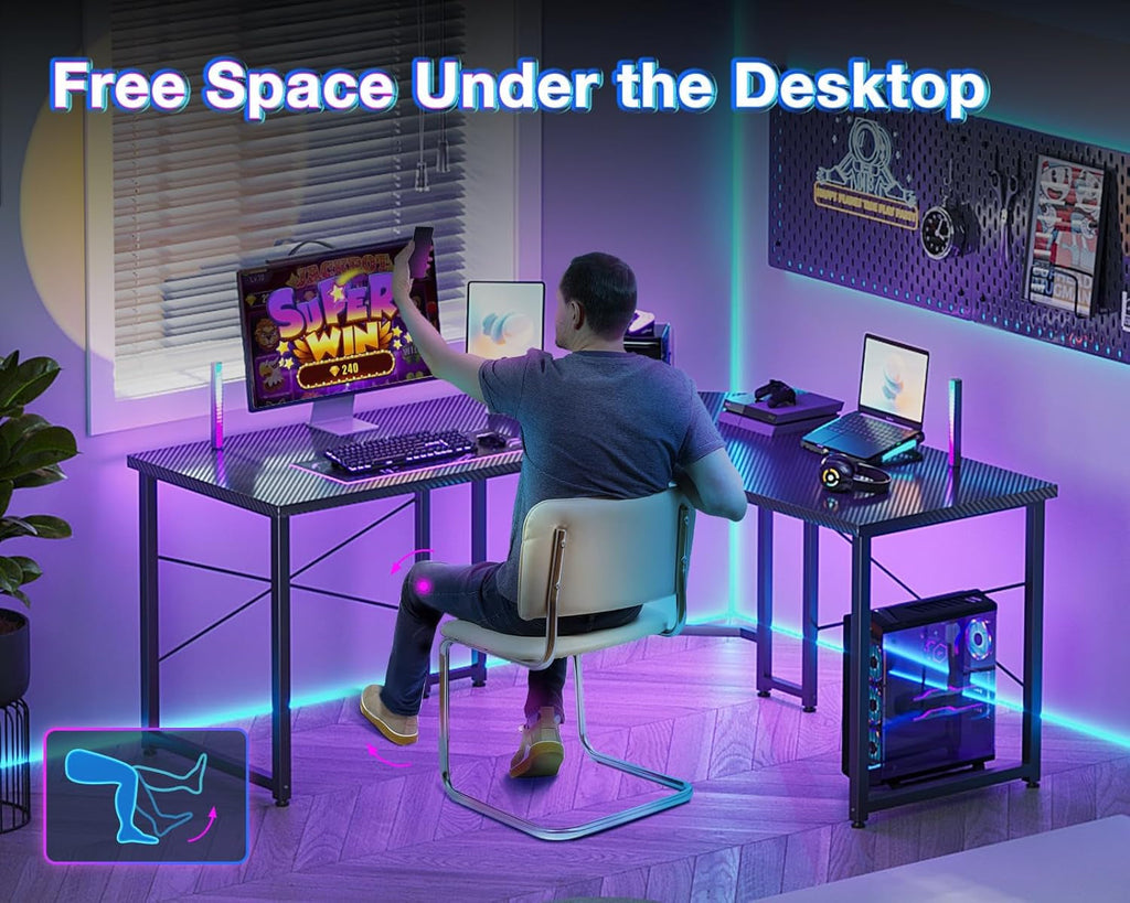 L Shaped Gaming Desk 51 Inch Computer Desk Carbon Fiber