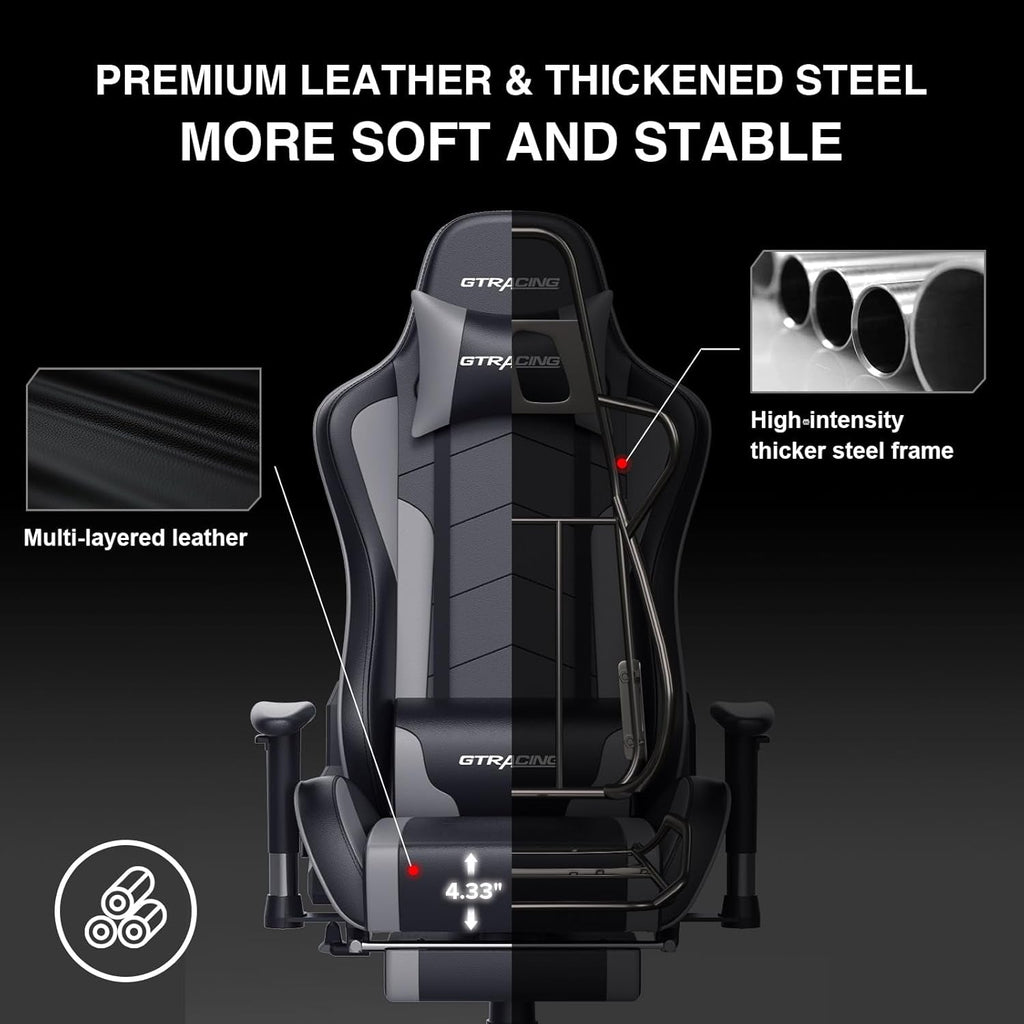 Gray Bluetooth Gaming Chair With Footrest For Home Office