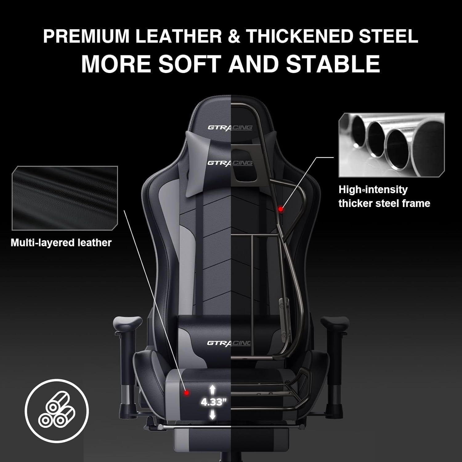 Gray Bluetooth Gaming Chair With Footrest For Home Office