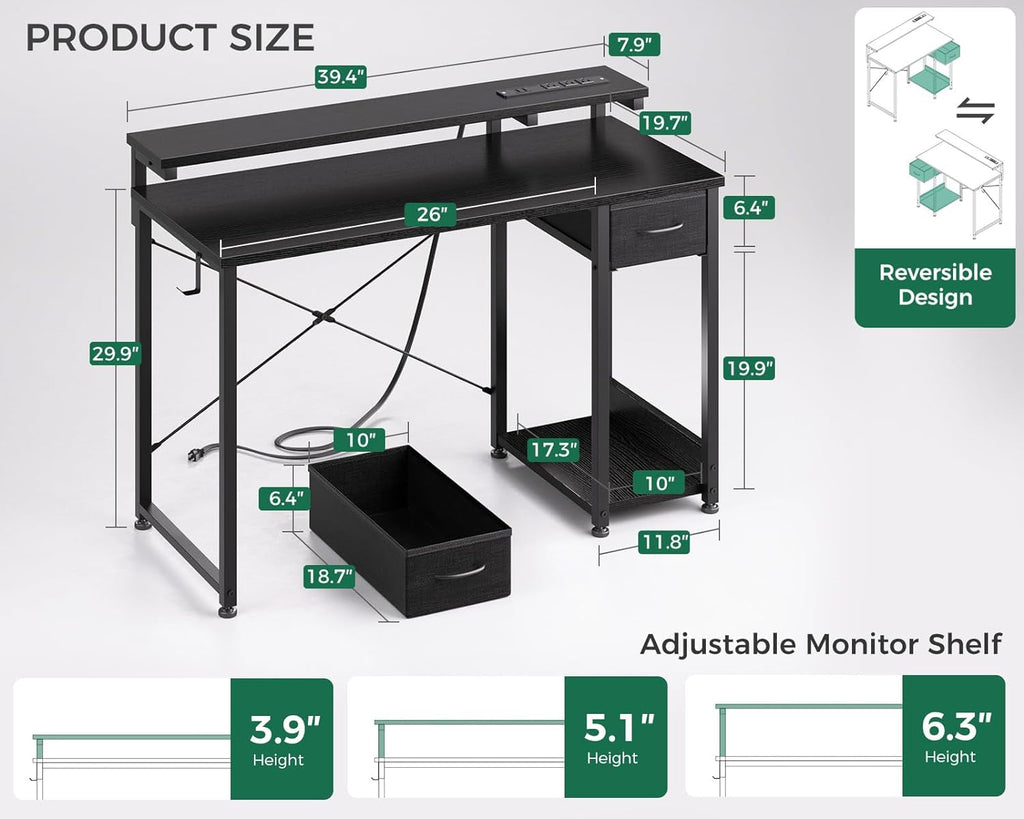 40 Inch Black Gaming Desk For Home Office Setup Workspace