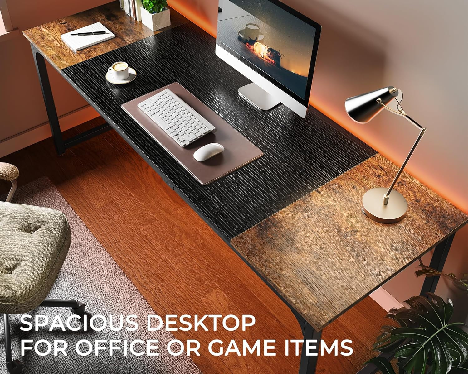 80 Inch Rustic Brown And Black Gaming Desk With Storage