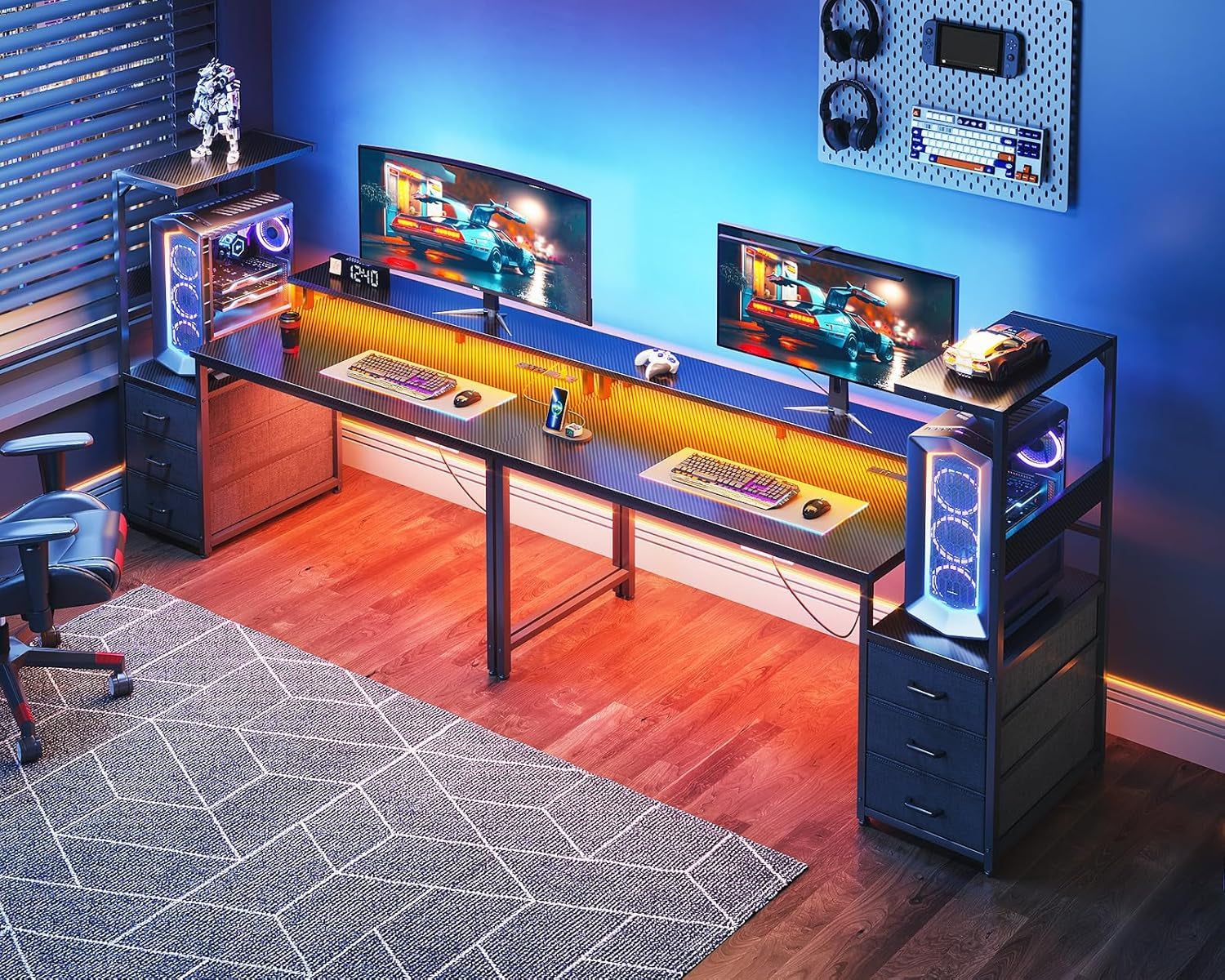 59 Inch Gaming Desk With USB Ports And LED Lighting