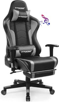 Gray Bluetooth Gaming Chair With Footrest For Home Office