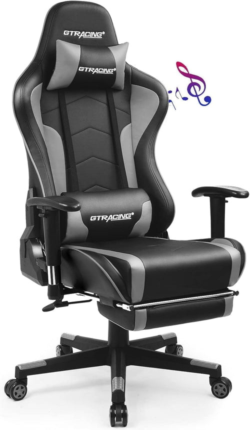 Gray Bluetooth Gaming Chair With Footrest For Home Office