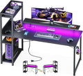 55 Inch Reversible Gaming Desk USB Charging LED Lights