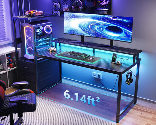 59 Inch Gaming Desk With USB Ports And LED Lighting