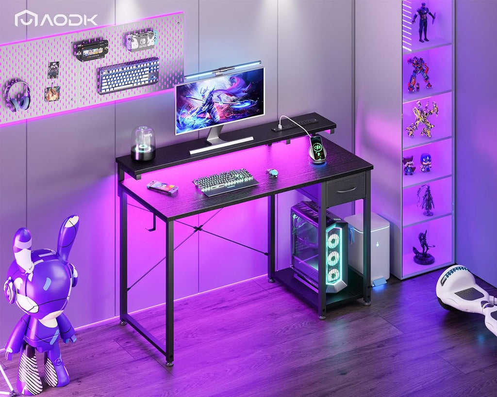 40 Inch Black Gaming Desk For Home Office Setup Workspace