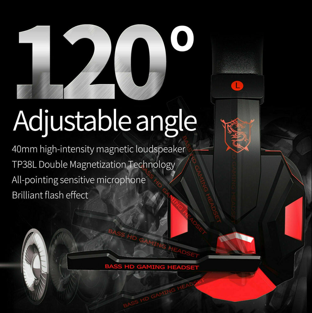 3.5mm Gaming Headset Mic LED Headphones Stereo Bass Surround For PC