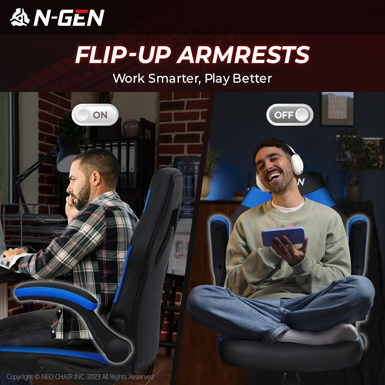 Blue Ergonomic Gaming Chair With Adjustable Height