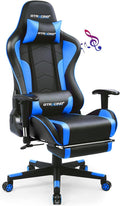 Blue Bluetooth Gaming Chair With Footrest And Speakers