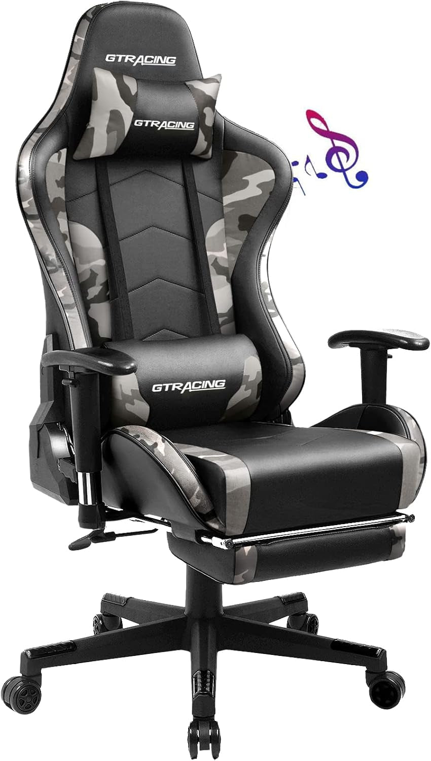 Gaming Chair With Bluetooth Speakers And Footrest Blue