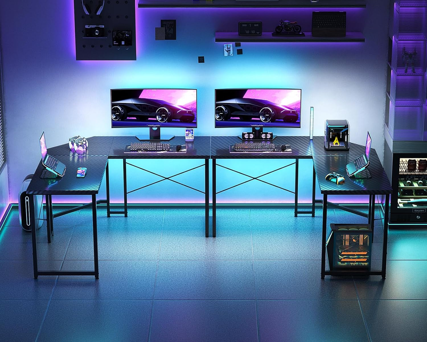 L Shaped Gaming Desk 51 Inch Computer Desk Carbon Fiber