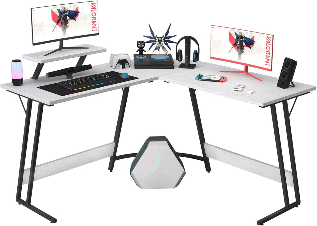 L Shaped Gaming Desk 51 Inch Monitor Riser Classical White