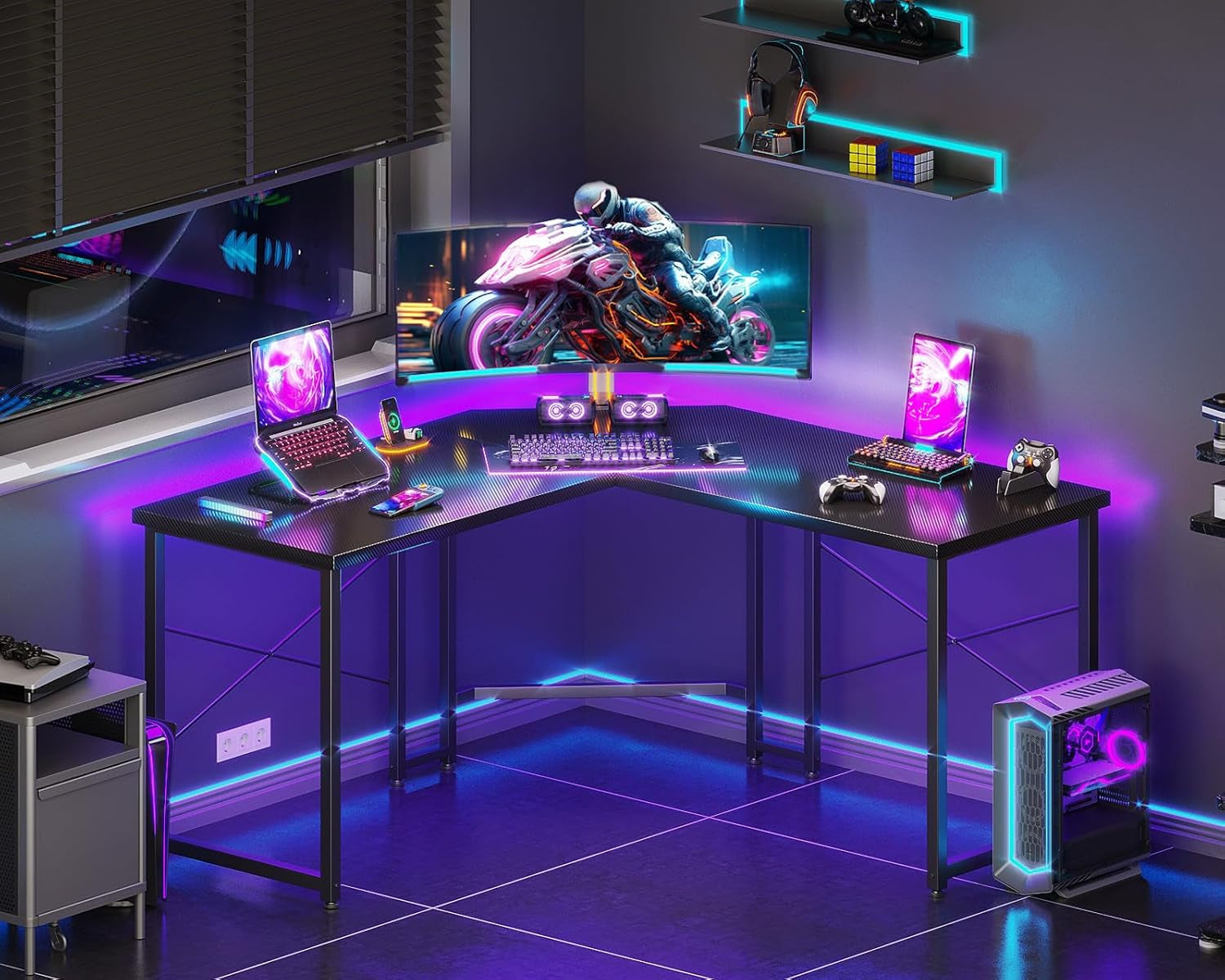 L Shaped Gaming Desk 51 Inch Computer Desk Carbon Fiber