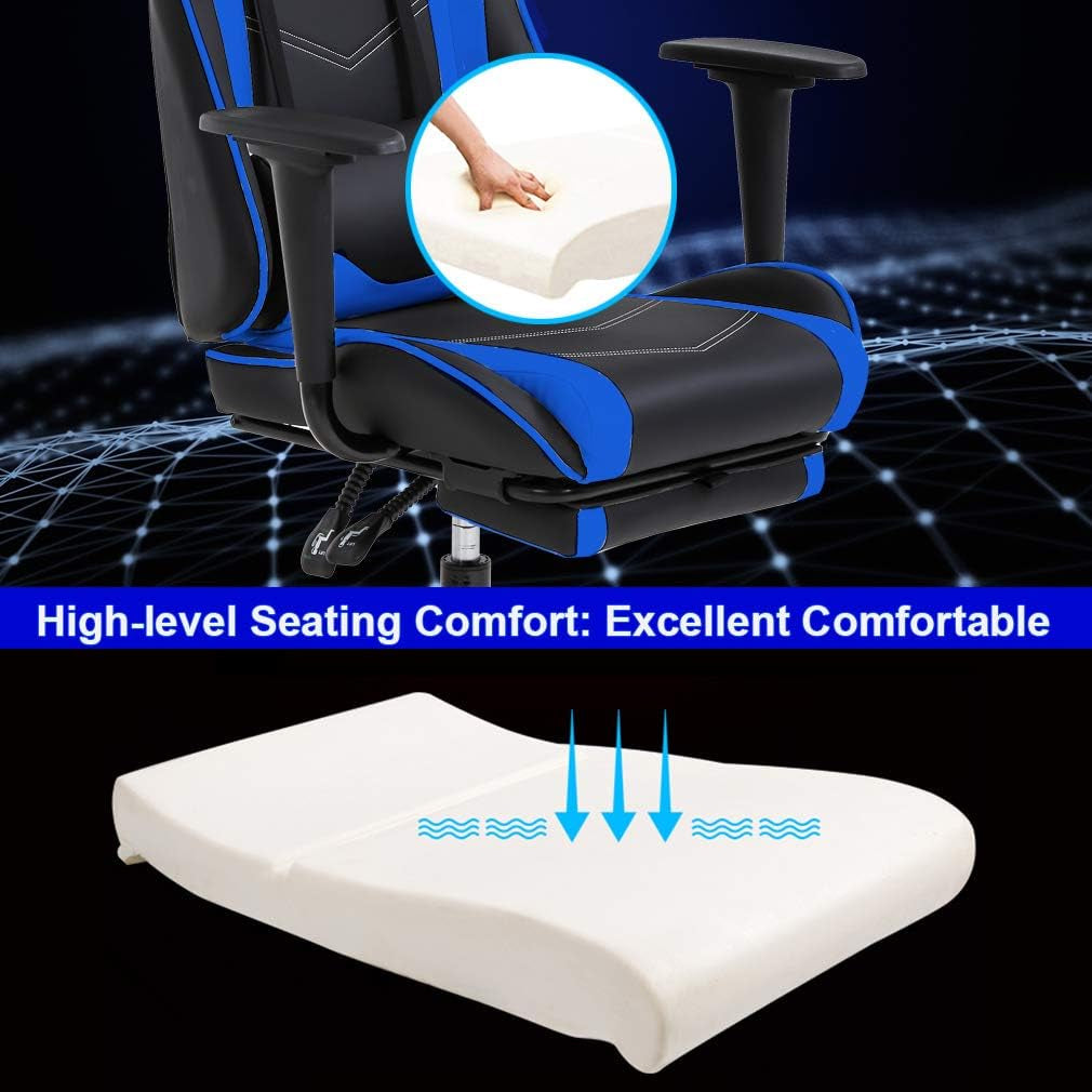 Blue Gaming Chair With Footrest And Lumbar Support For Desk