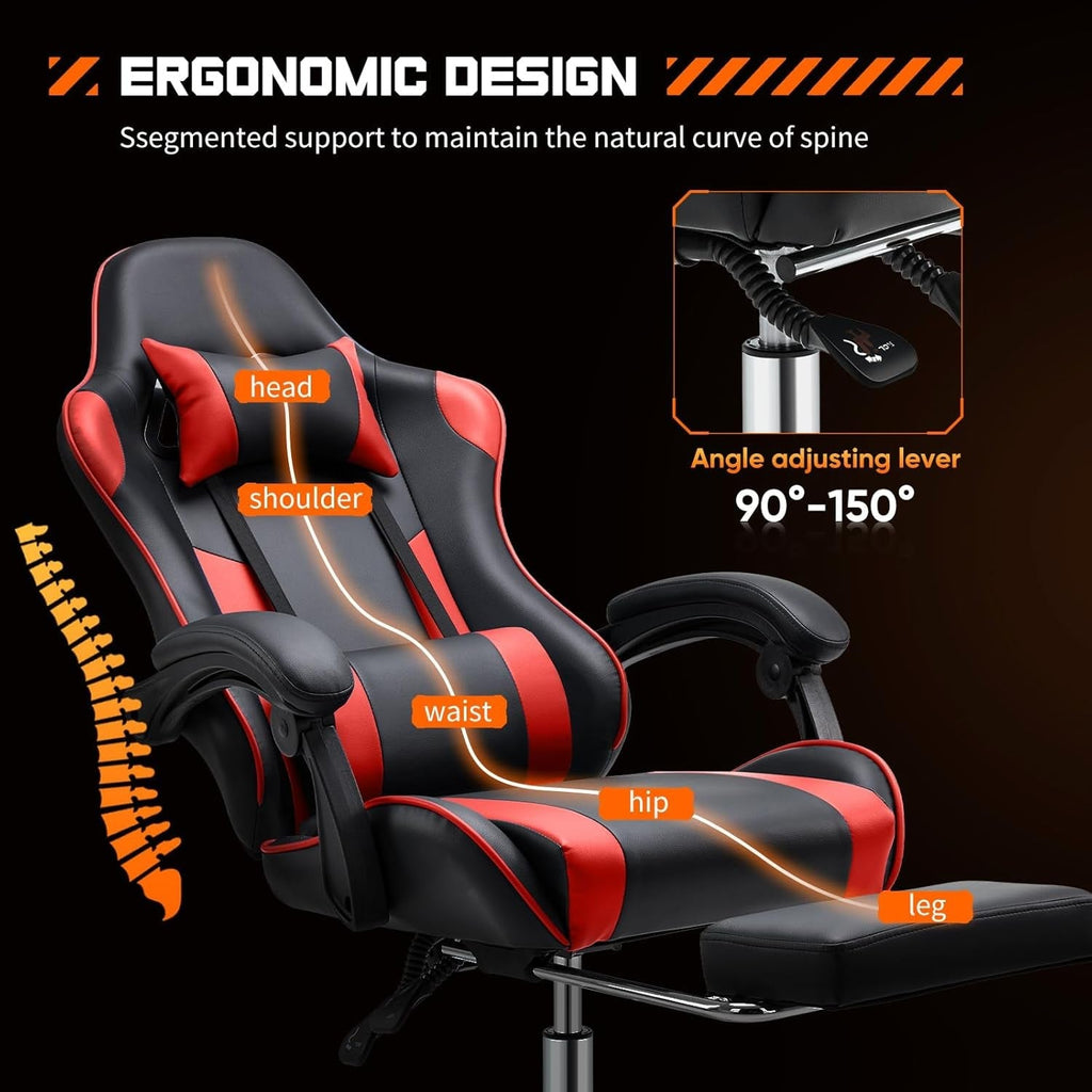Ergonomic Gaming Desk Chair With Footrest And Headrest
