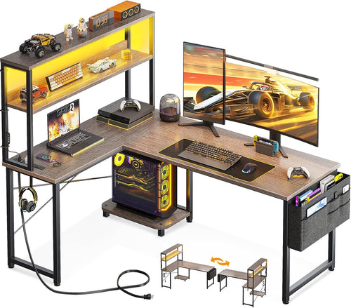 53 Inch L Shaped Gaming Desk Grey Oak Home Office Workspace