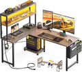 53 Inch L Shaped Gaming Desk Grey Oak Home Office Workspace