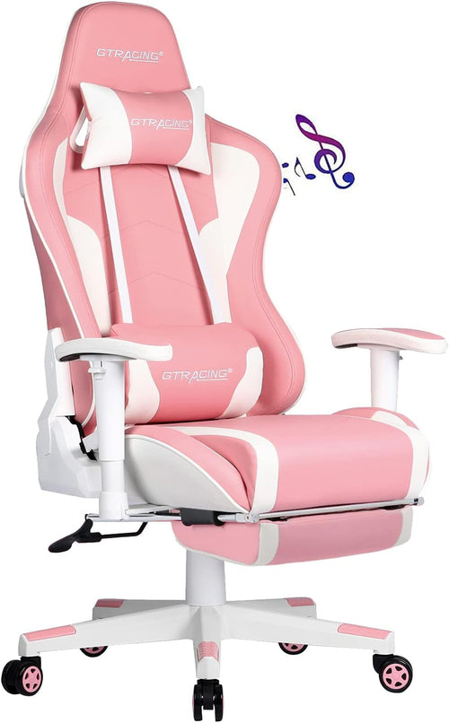Pink Gaming Chair With Bluetooth Speakers And Footrest