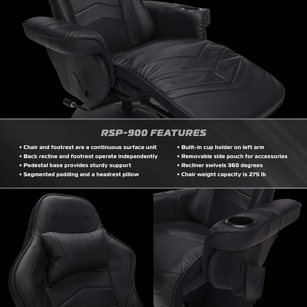 900 Gaming Recliner Black With Adjustable Leg Rest Cupholder