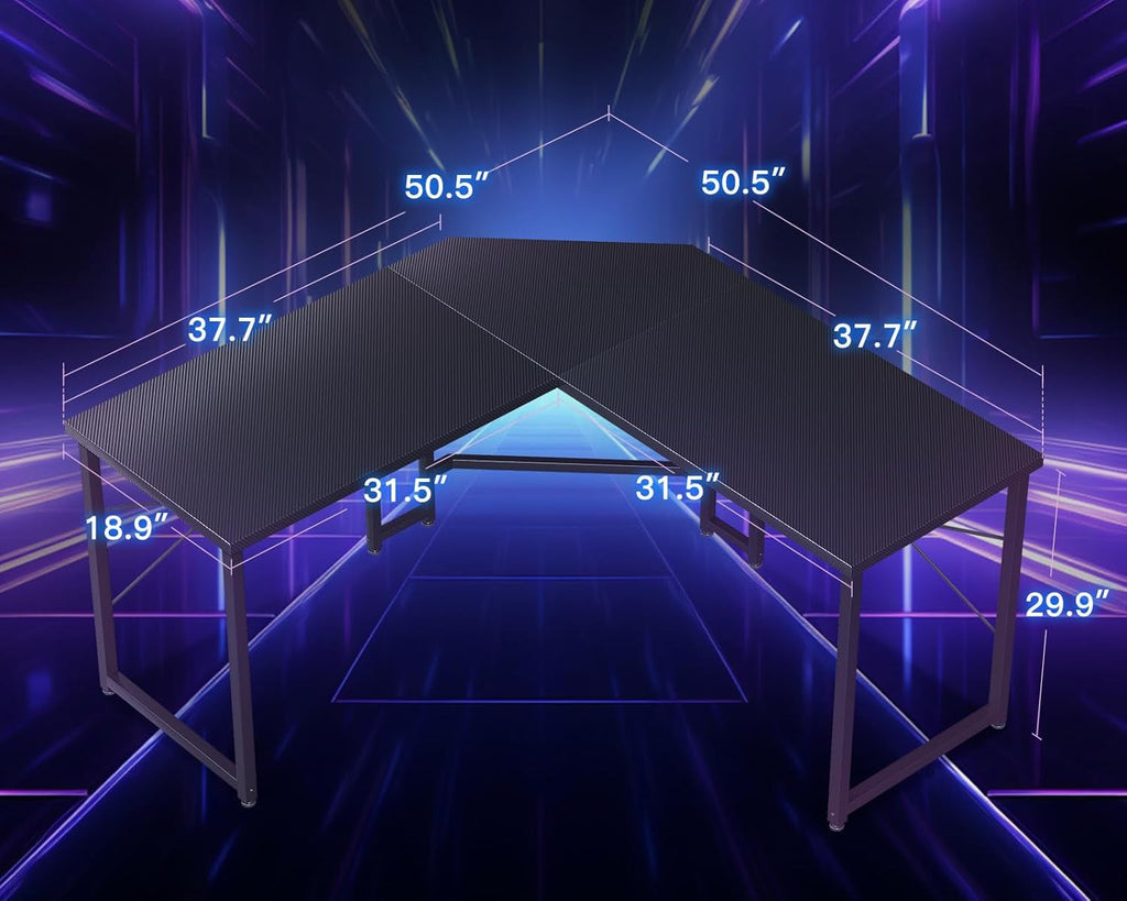L Shaped Gaming Desk 51 Inch Computer Desk Carbon Fiber