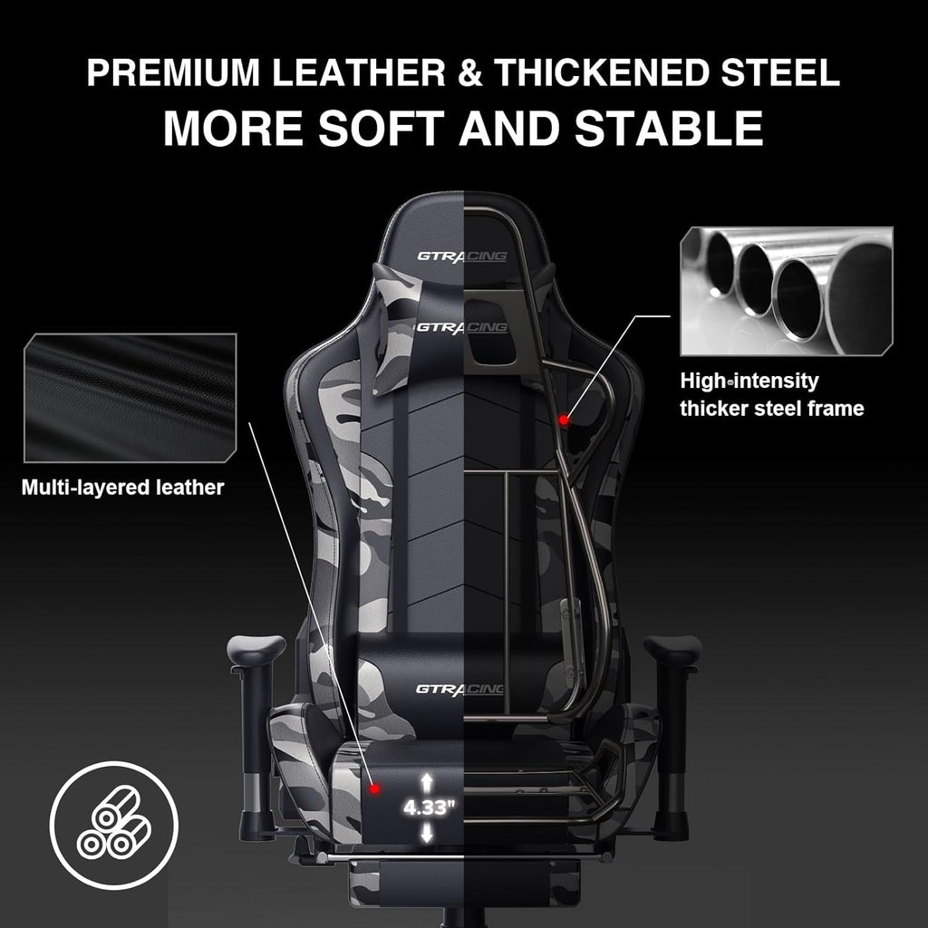Gaming Chair With Bluetooth Speakers And Footrest Blue