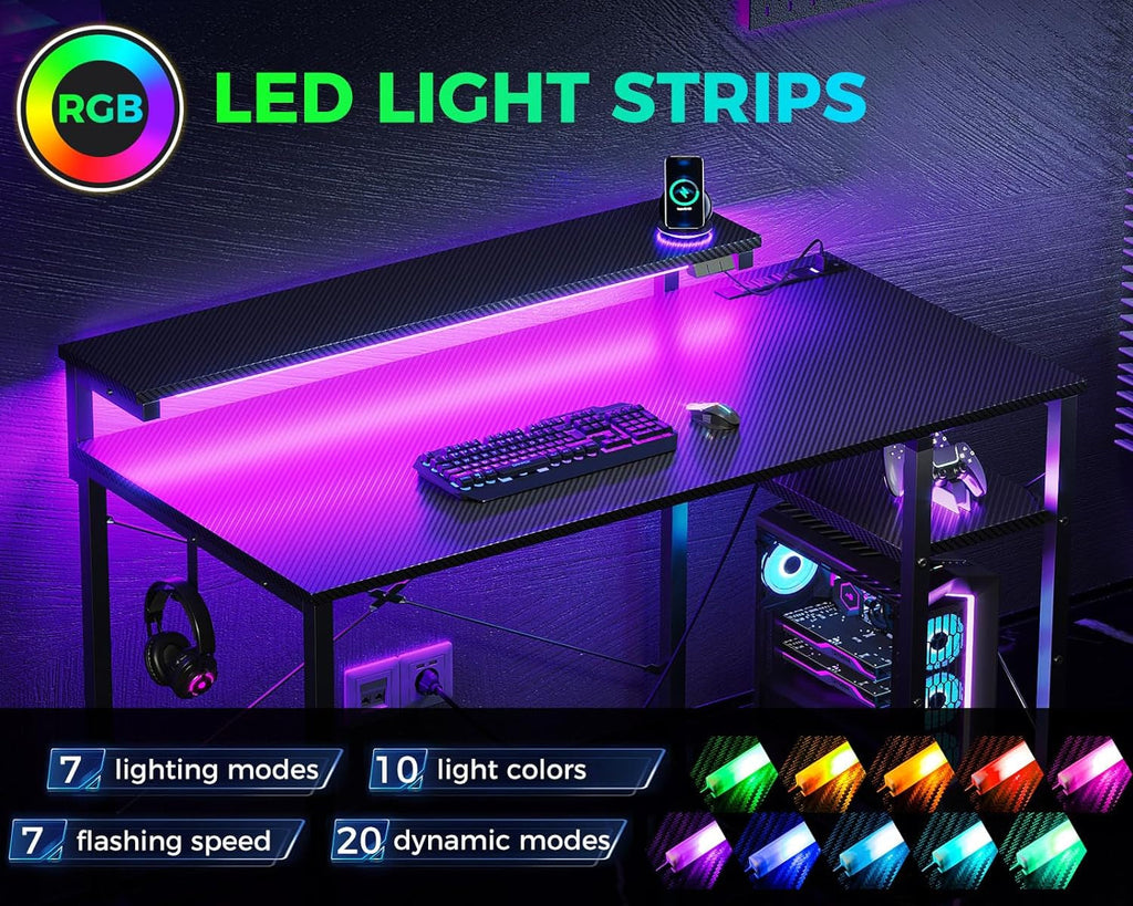 RGB Gaming Desk 40 Inch With LED Lights For Home Office
