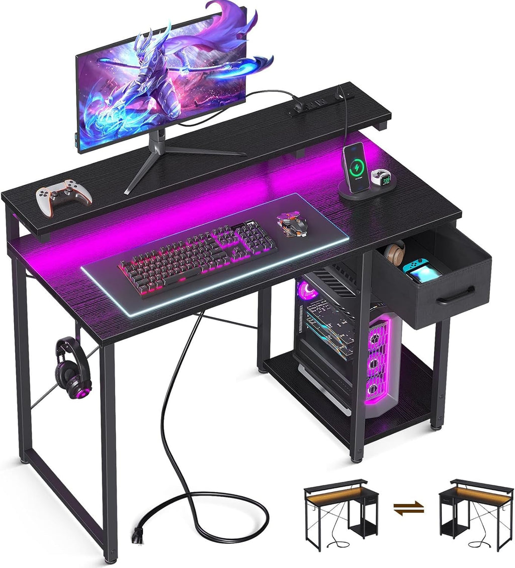 40 Inch Black Gaming Desk For Home Office Setup Workspace