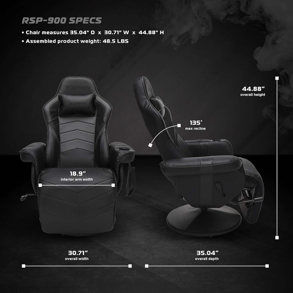 900 Gaming Recliner Black With Adjustable Leg Rest Cupholder