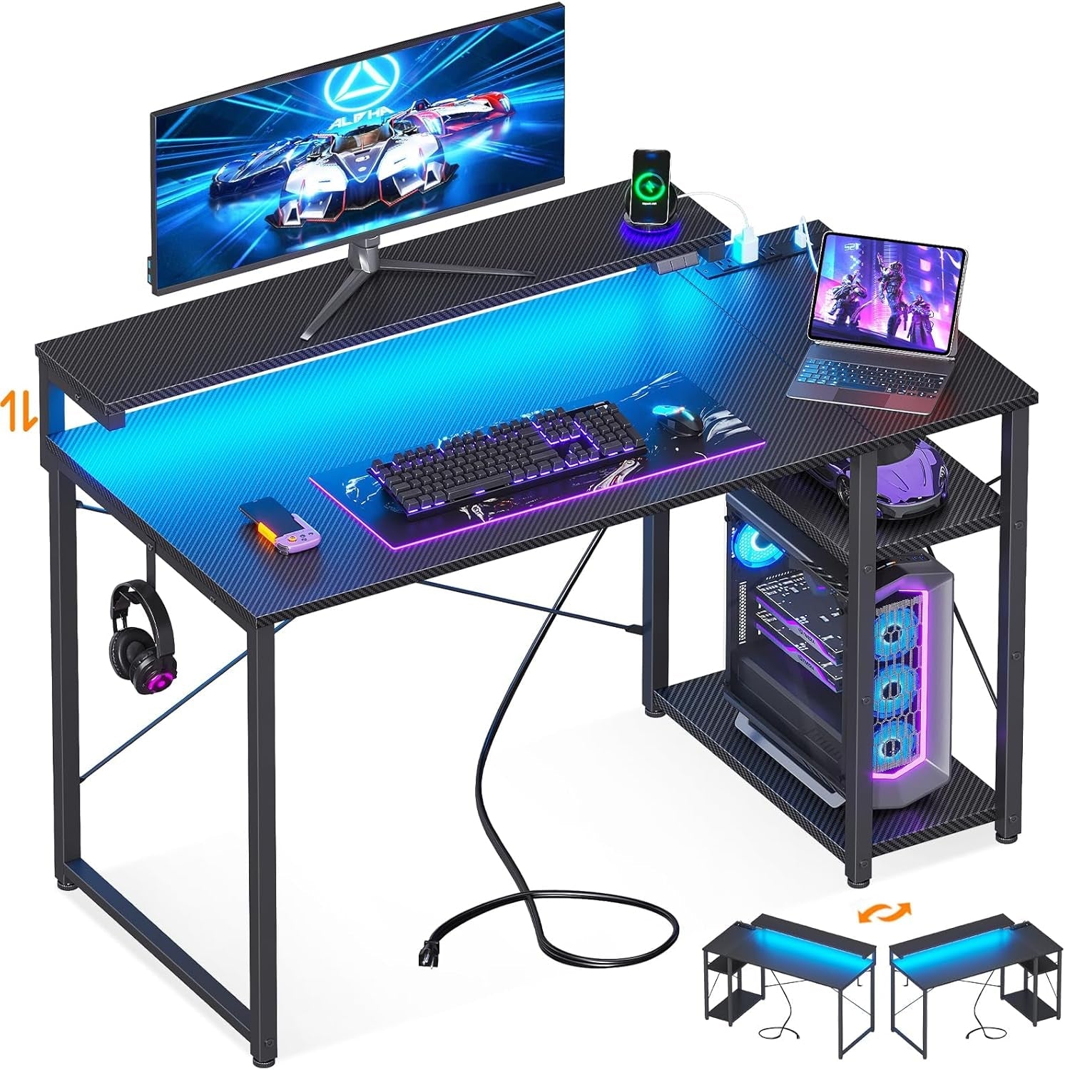 RGB Gaming Desk 40 Inch With LED Lights For Home Office