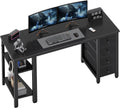 55 Inch Gaming Desk With Fabric Drawers And Shelves Black