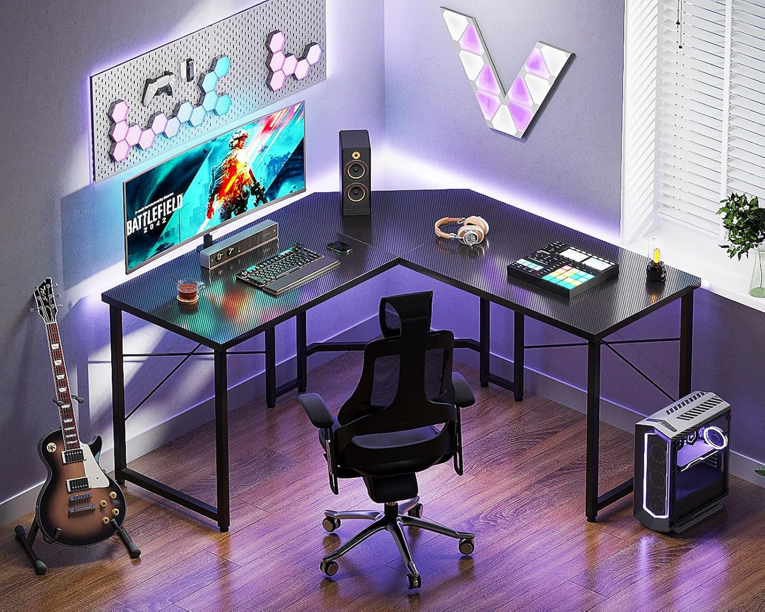 L Shaped Gaming Desk 51 Inch Computer Desk Carbon Fiber